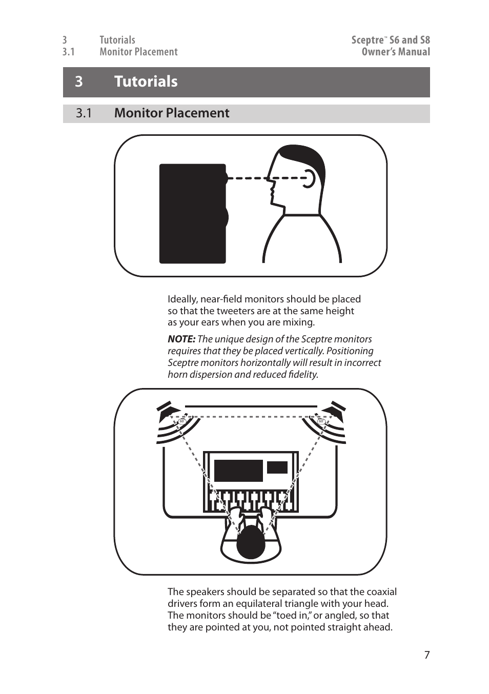 3 tutorials — 7, Monitor placement — 7, 3 tutorials | 1 monitor placement | PreSonus Sceptre User Manual | Page 9 / 18