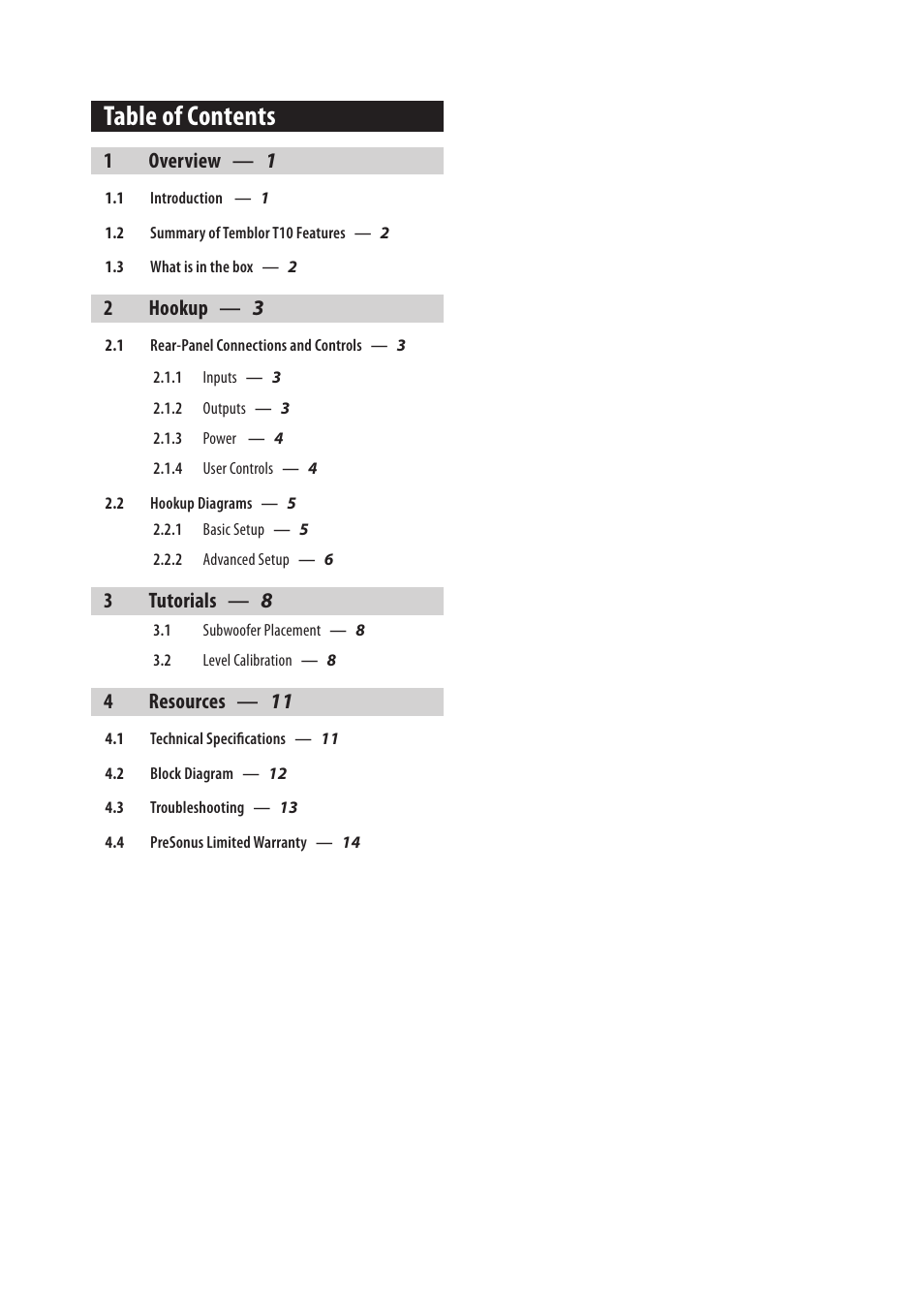 PreSonus Temblor T10 User Manual | Page 3 / 20