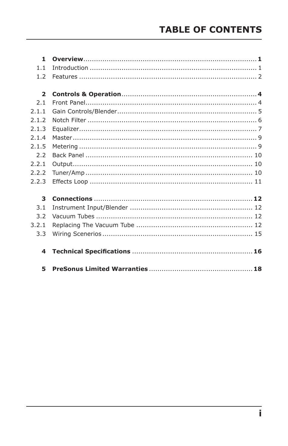 Table of contents i | PreSonus Acousti-Q User Manual | Page 2 / 21