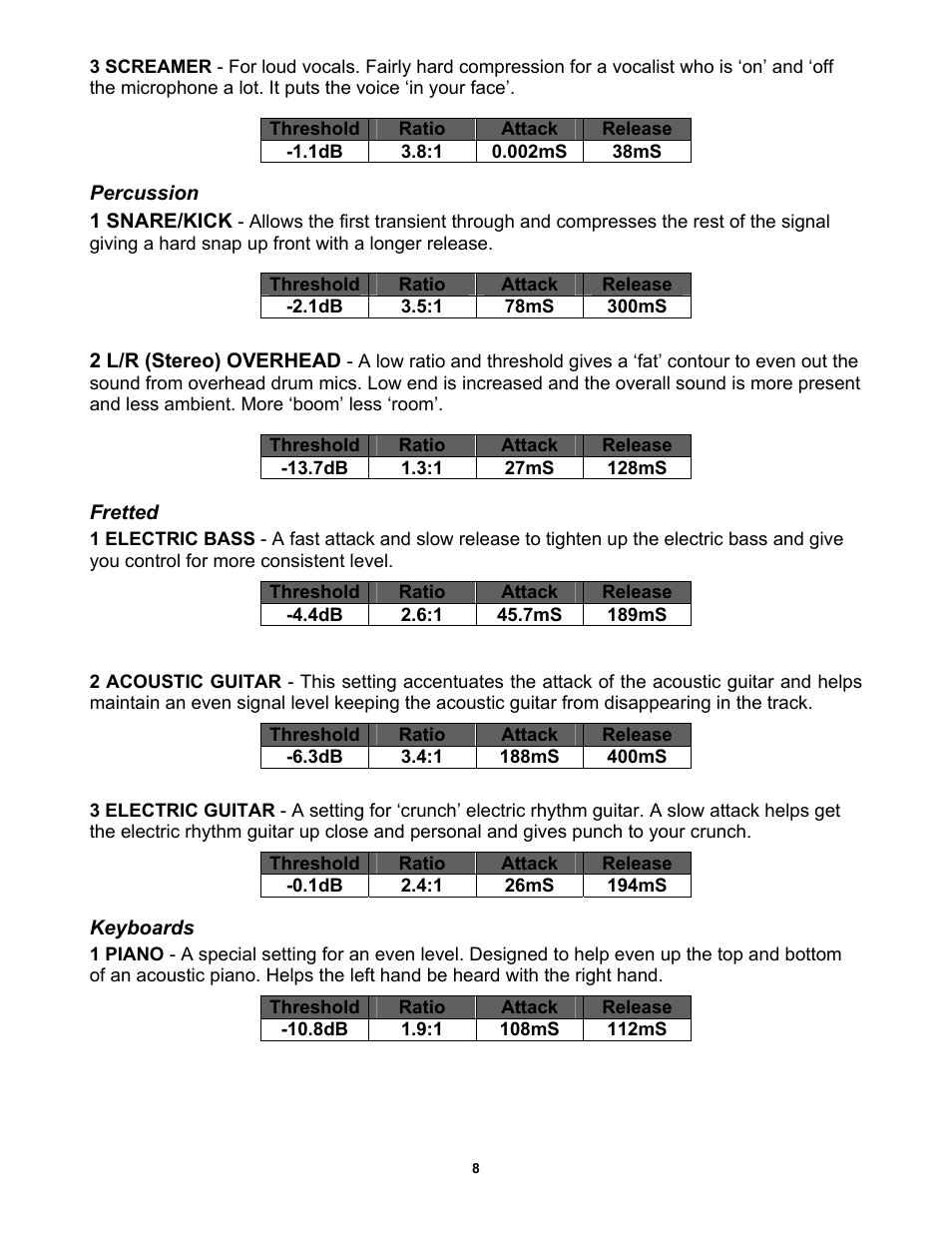 Percussion, Fretted, Keyboards | PreSonus BlueMAX User Manual | Page 11 / 16