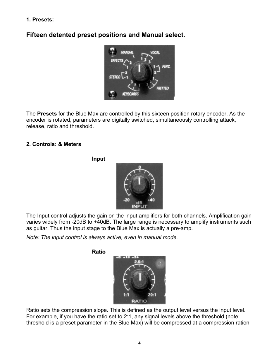 Input, Ratio | PreSonus BlueMAX User Manual | Page 7 / 16