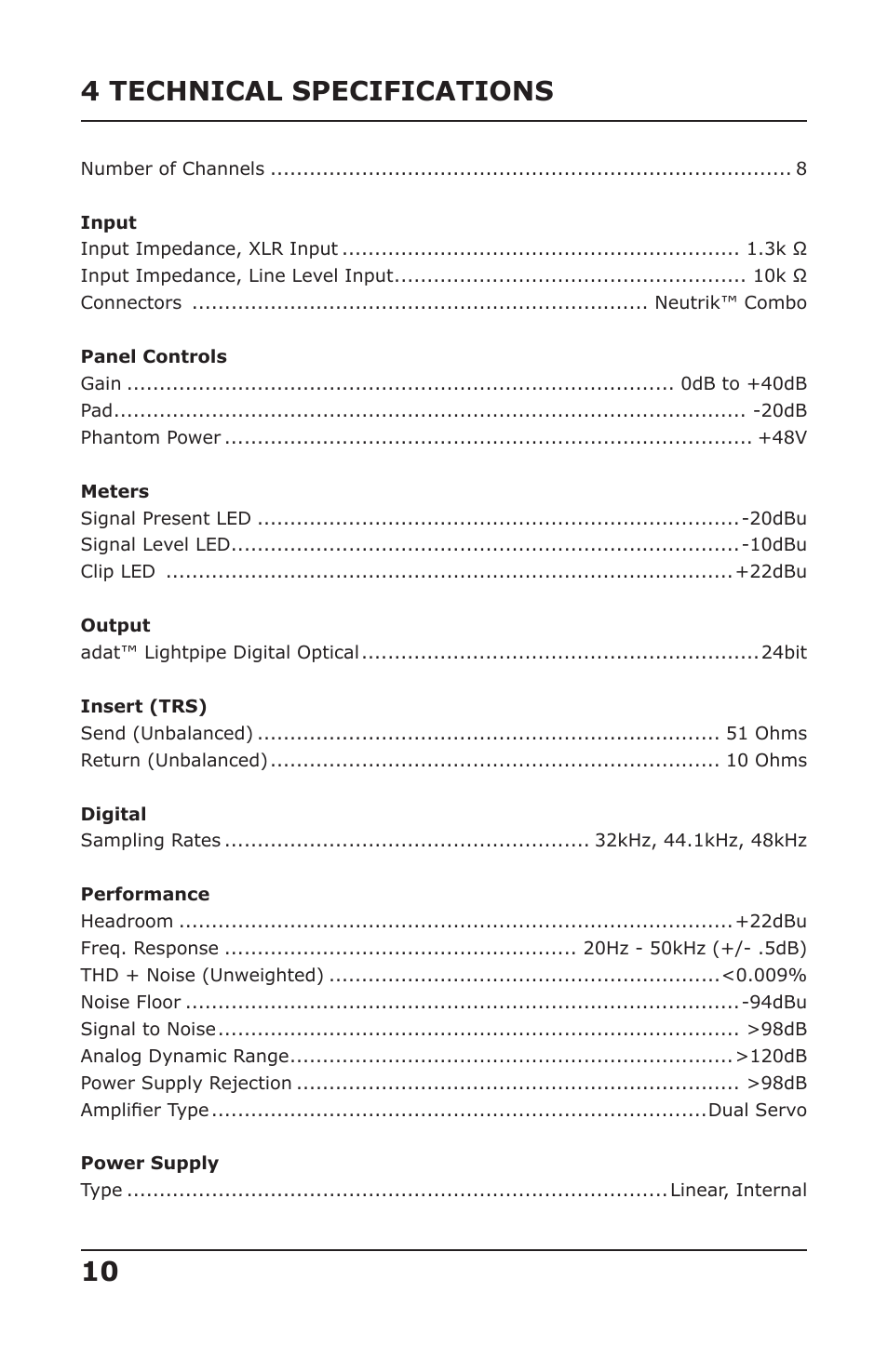 4 technical specifications | PreSonus DigiMax LT User Manual | Page 12 / 15