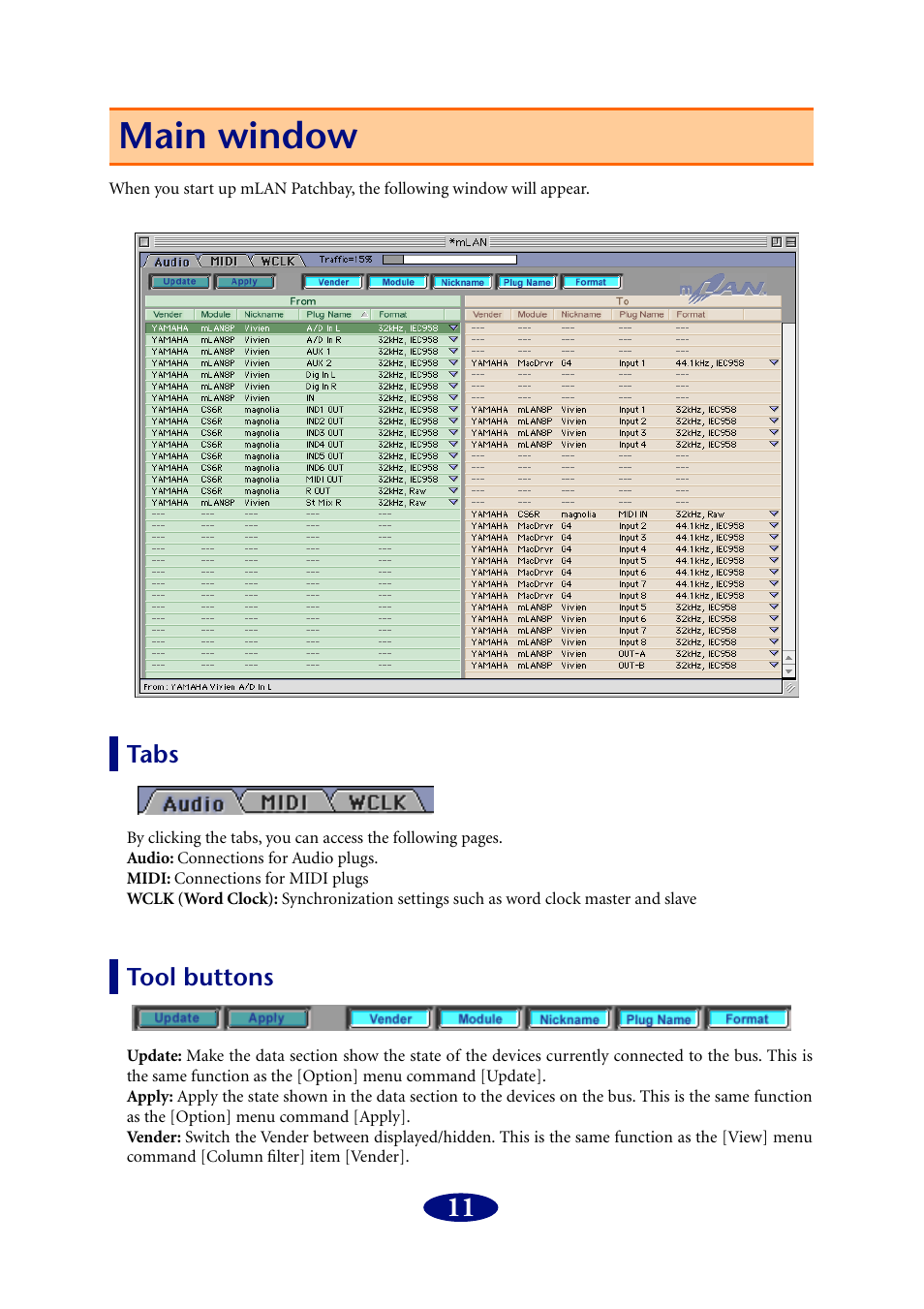 Main window, Tabs, Tool buttons | Tabs tool buttons | PreSonus FIREstation User Manual | Page 11 / 17