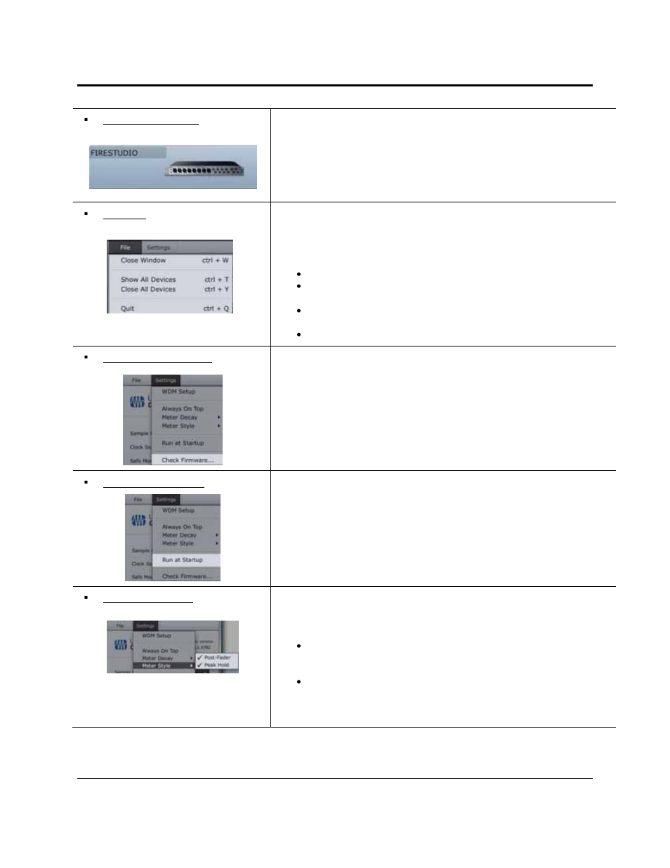 Controls and connections, Settings: meter style | PreSonus FireStudio User Manual | Page 27 / 49