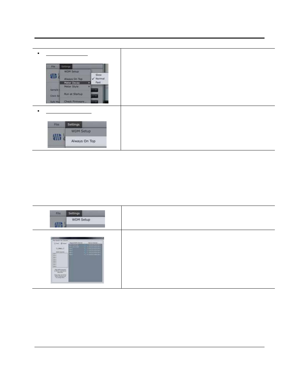 Controls and connections, 3 wdm settings (pc only), Settings: meter decay | Settings: always on top, 1) in the lancher window, go to settings|wdm setup | PreSonus FireStudio User Manual | Page 28 / 49