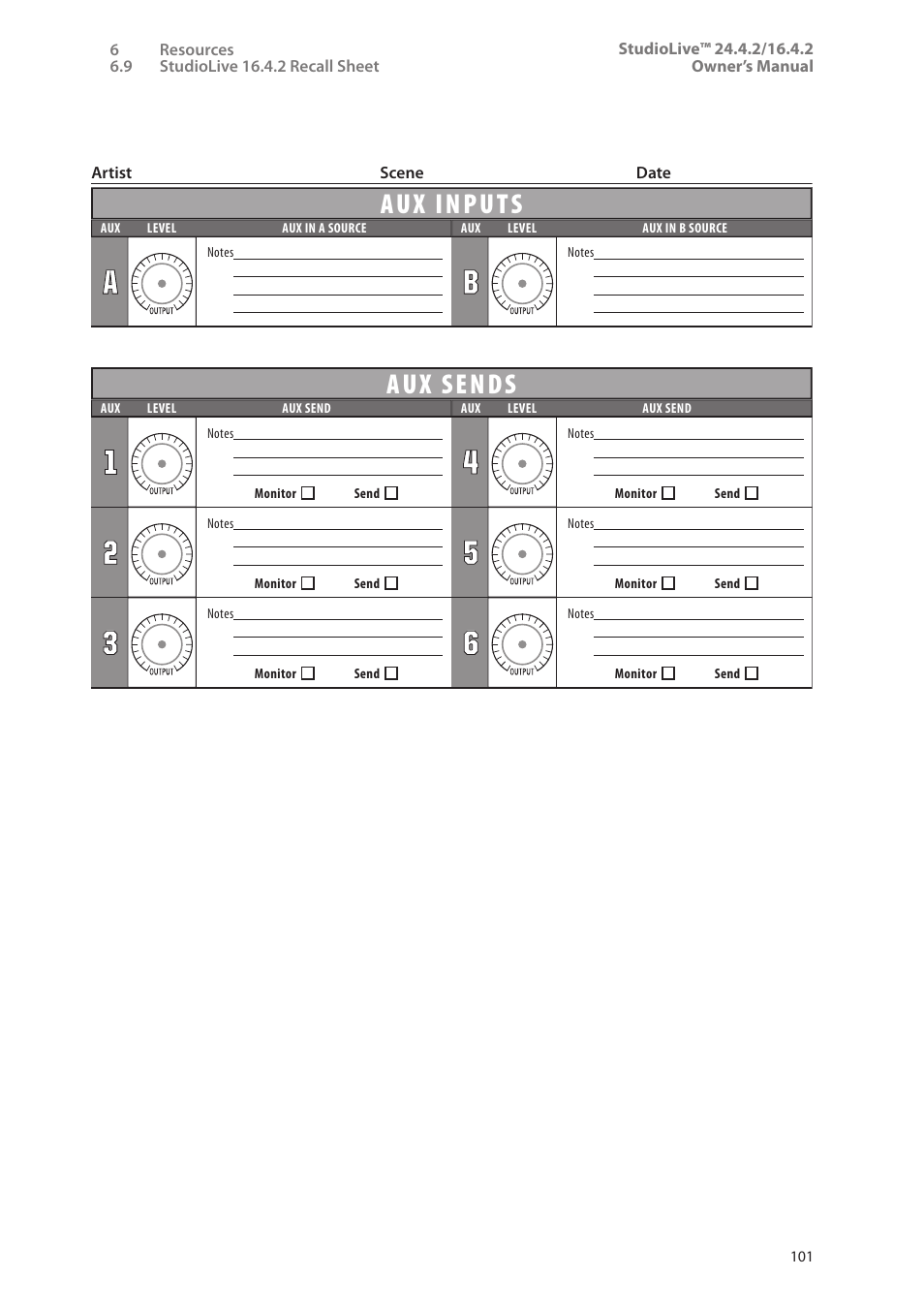 Aux inputs | PreSonus StudioLive 24.4.2 User Manual | Page 105 / 112