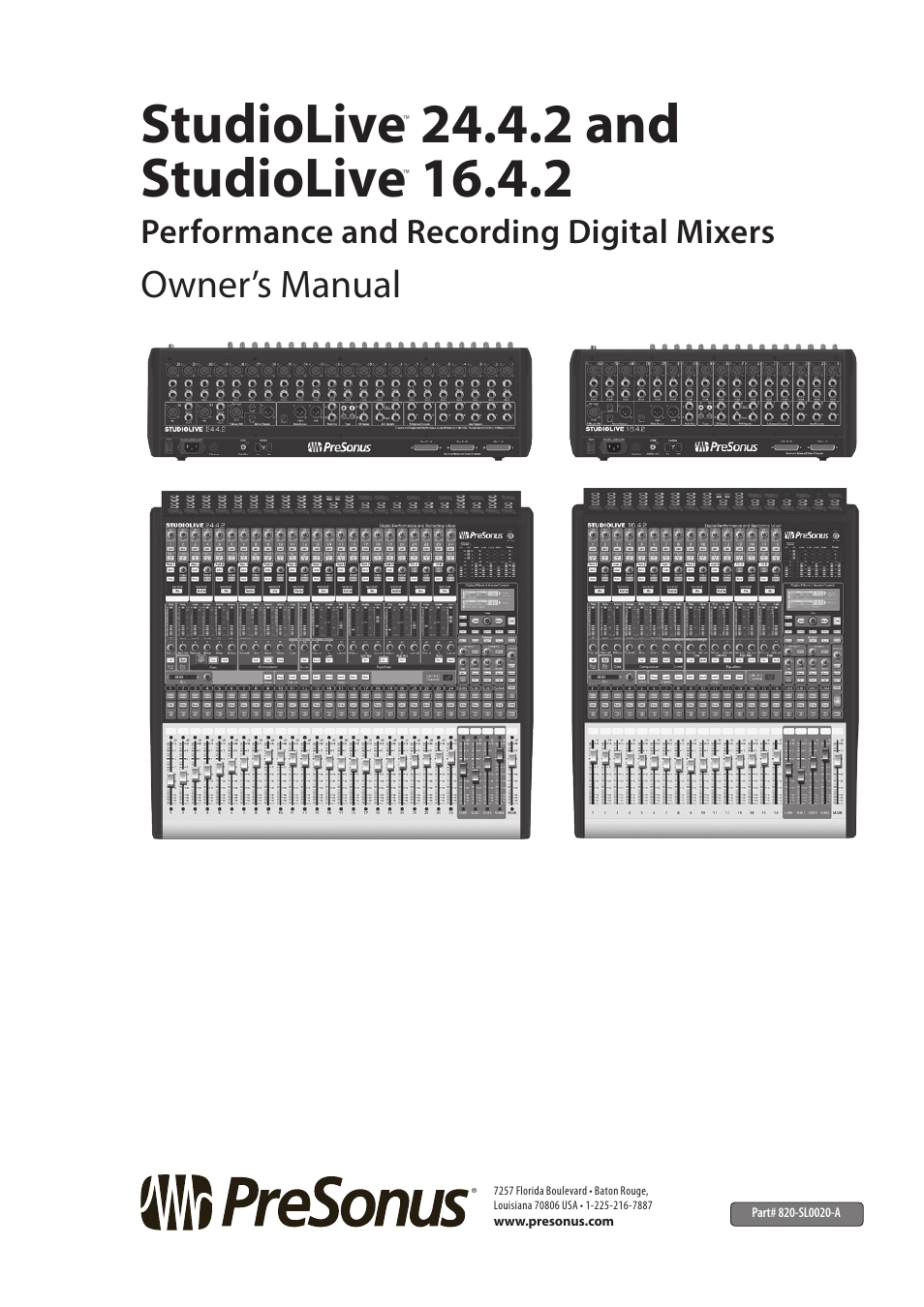 Studiolive, 2 and studiolive, Owner’s manual | PreSonus StudioLive 24.4.2 User Manual | Page 112 / 112