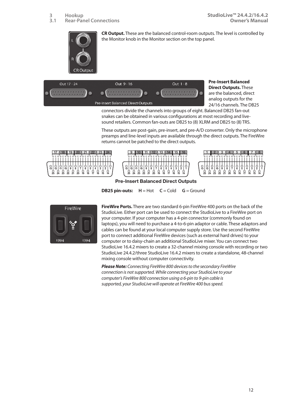 Pre-insert balanced direct outputs | PreSonus StudioLive 24.4.2 User Manual | Page 16 / 112