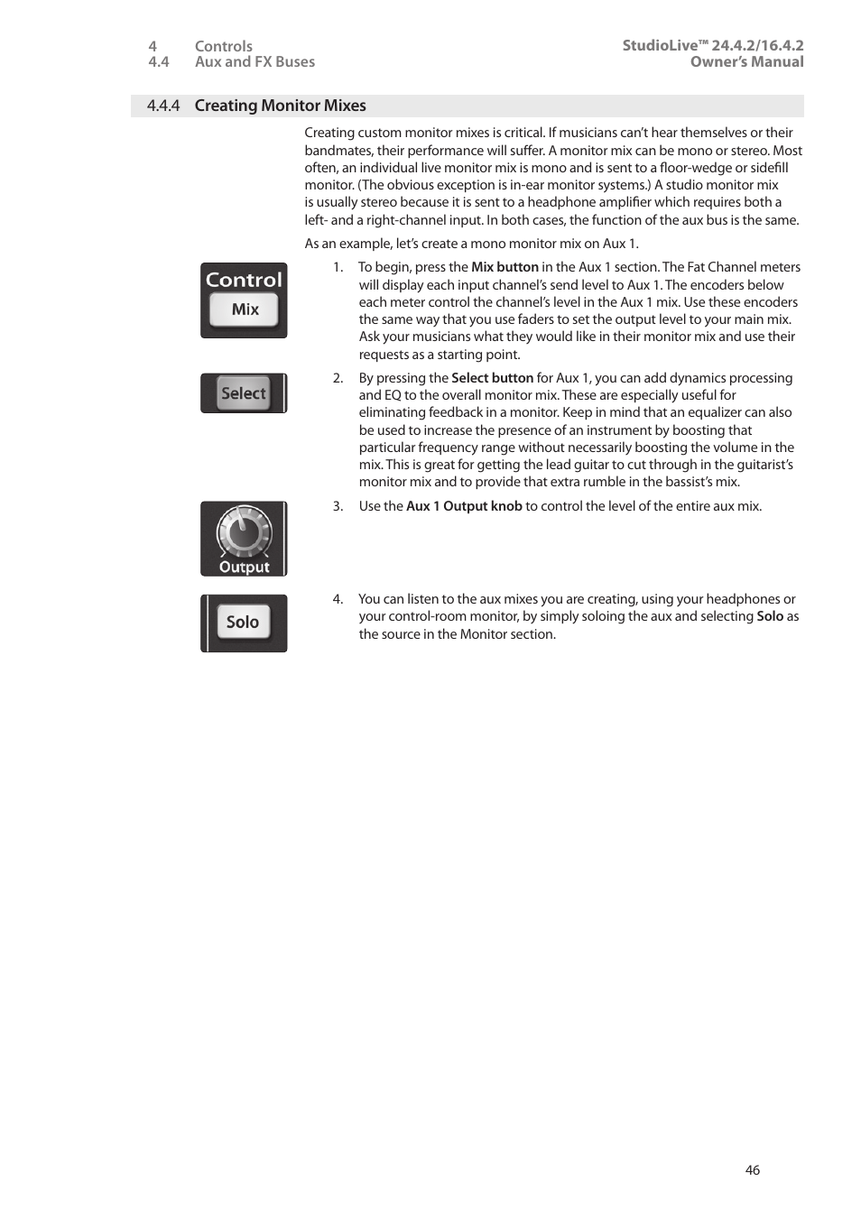 4 creating monitor mixes, 4 creating monitor mixes — 46 | PreSonus StudioLive 24.4.2 User Manual | Page 50 / 112