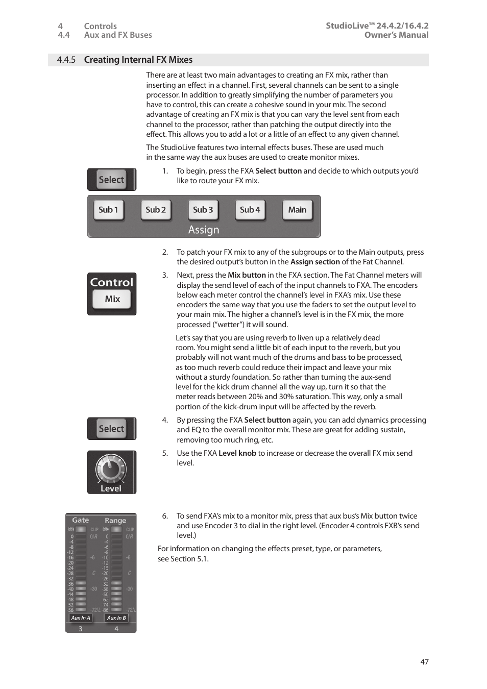 5 creating internal fx mixes, 5 creating internal fx mixes — 47 | PreSonus StudioLive 24.4.2 User Manual | Page 51 / 112