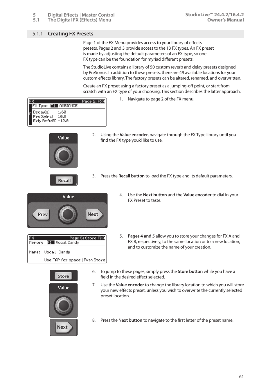 1 creating fx presets, 1 creating fx presets — 61 | PreSonus StudioLive 24.4.2 User Manual | Page 65 / 112