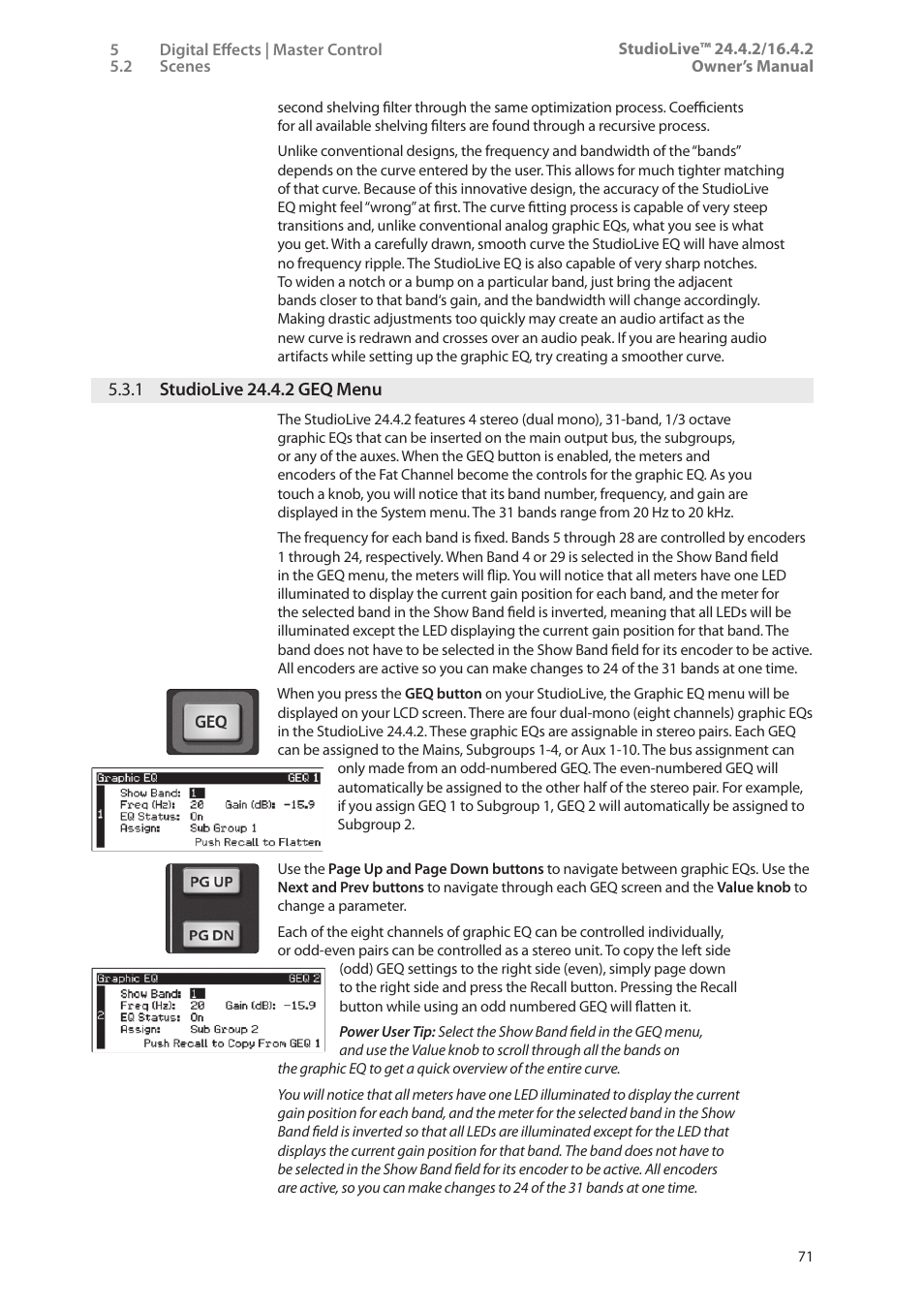 1 studiolive 24.4.2 geq menu, 1 studiolive 24.4.2 geq, Menu — 71 | PreSonus StudioLive 24.4.2 User Manual | Page 75 / 112