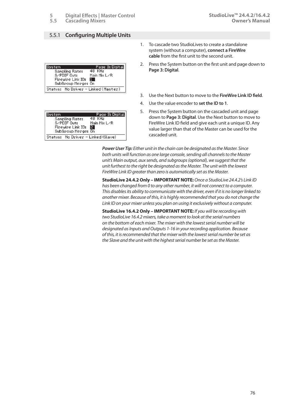 1 configuring multiple units, 1 configuring multiple, Units — 76 | PreSonus StudioLive 24.4.2 User Manual | Page 80 / 112