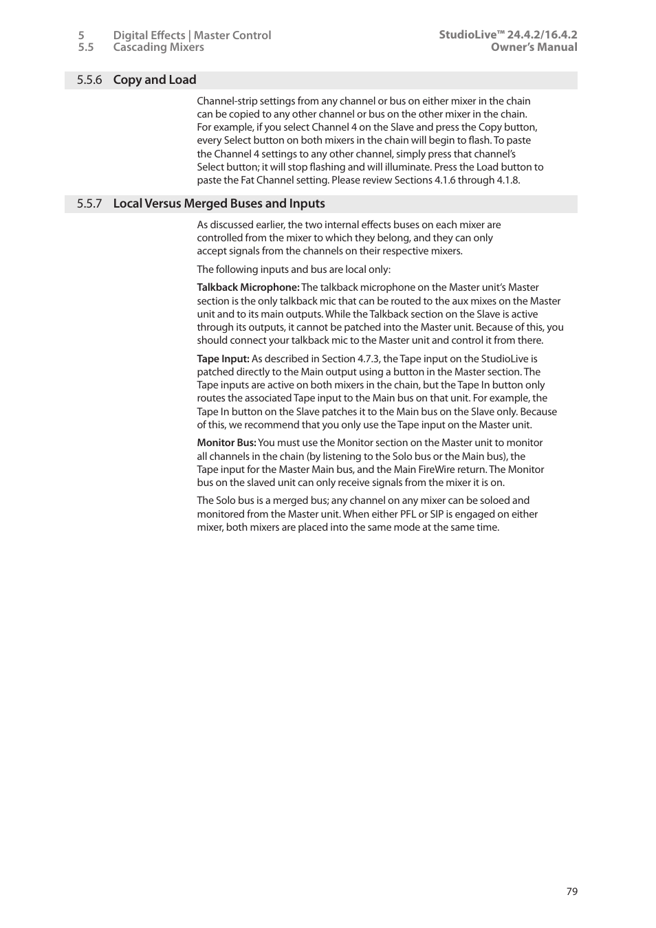 6 copy and load, 7 local versus merged buses and inputs, 6 copy and load — 79 | 7 local versus merged buses, And inputs — 79 | PreSonus StudioLive 24.4.2 User Manual | Page 83 / 112