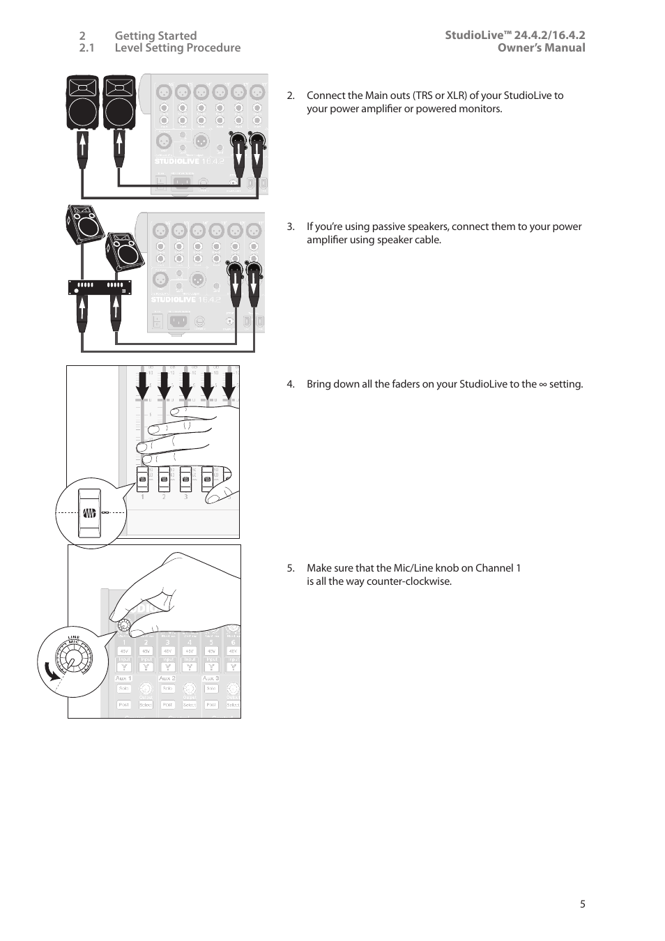 1 level setting procedure, 1 level setting procedure — 5 | PreSonus StudioLive 24.4.2 User Manual | Page 9 / 112