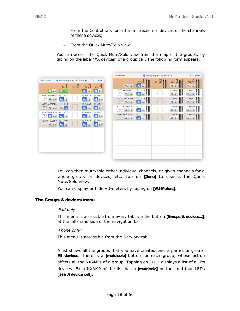 The groups & devices menu | Nexo NEMO User Manual | Page 18 / 50