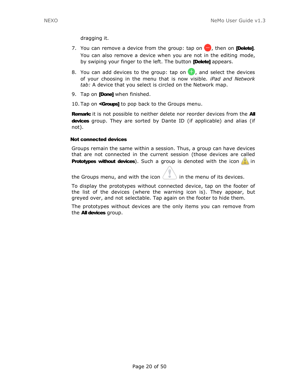 Not connected devices | Nexo NEMO User Manual | Page 20 / 50