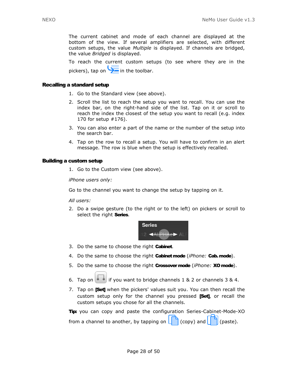 Recalling a standard setup, Building a custom setup | Nexo NEMO User Manual | Page 28 / 50
