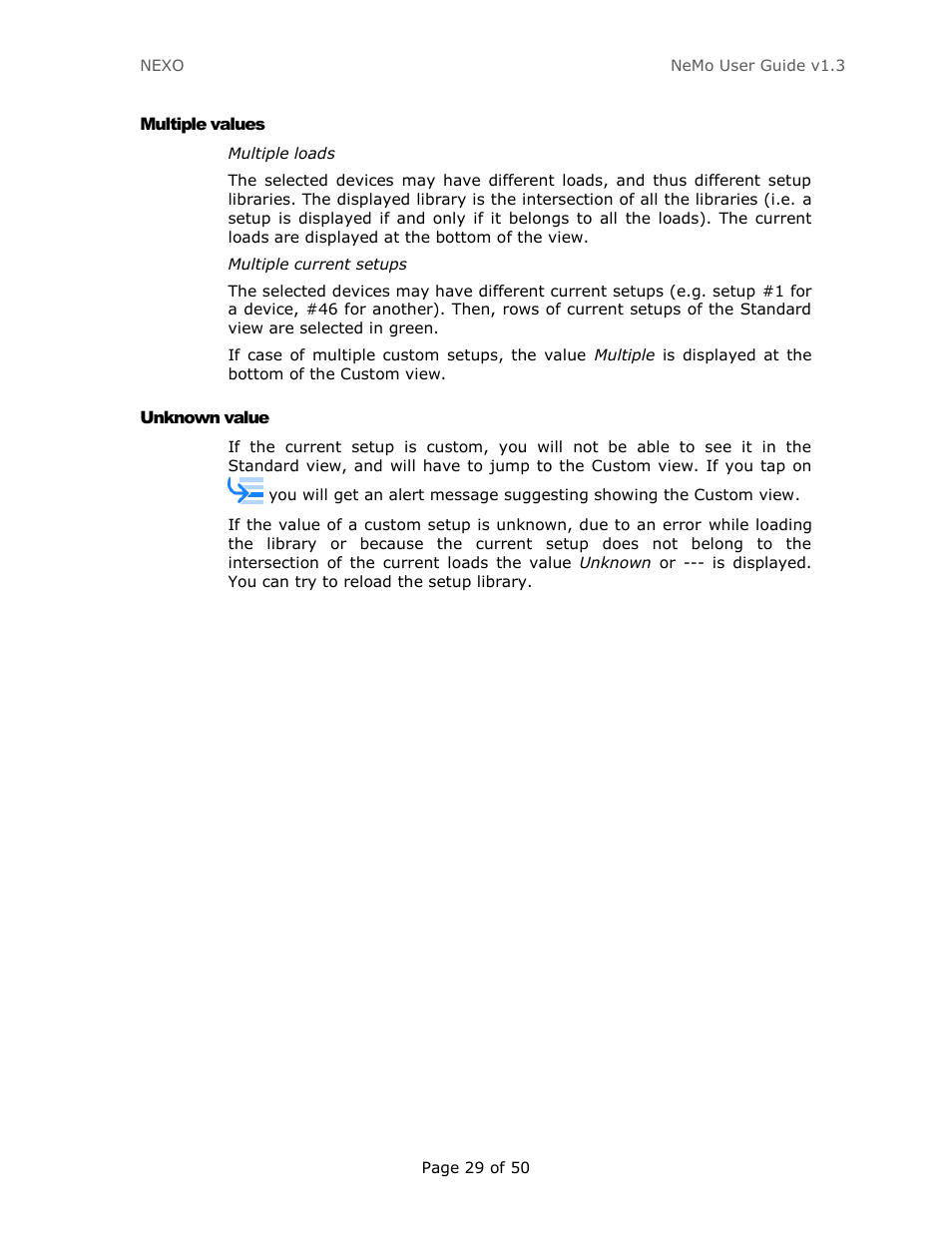 Multiple values, Unknown value | Nexo NEMO User Manual | Page 29 / 50