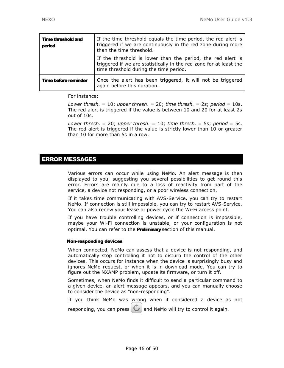 Error messages, Non-responding devices | Nexo NEMO User Manual | Page 46 / 50