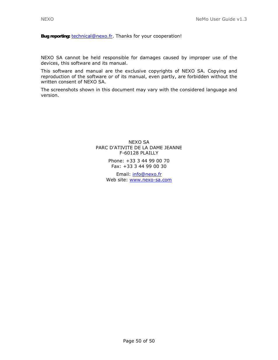 Nexo NEMO User Manual | Page 50 / 50