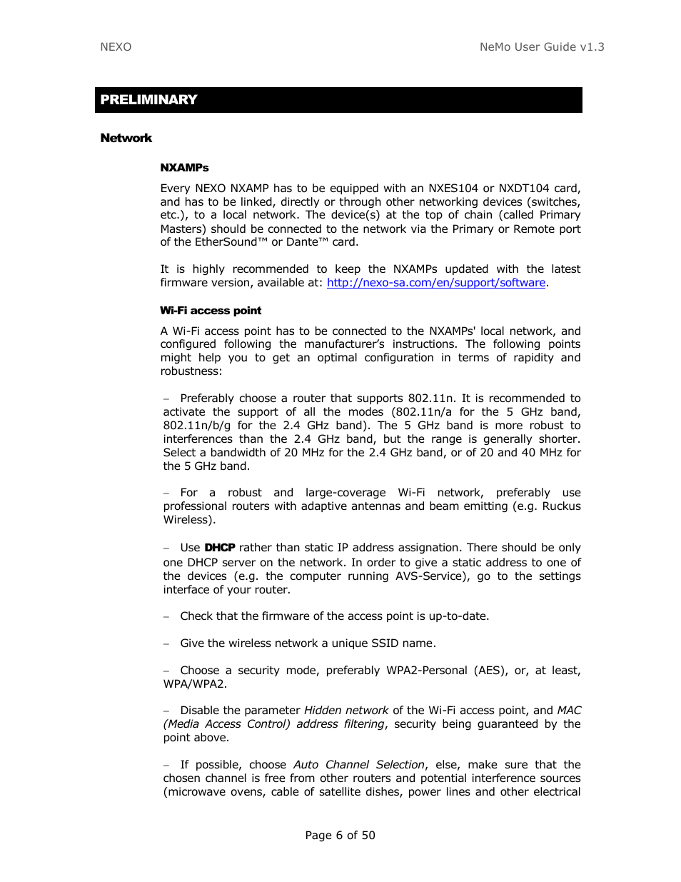 Preliminary, Network, Nxamps | Wi-fi access point | Nexo NEMO User Manual | Page 6 / 50