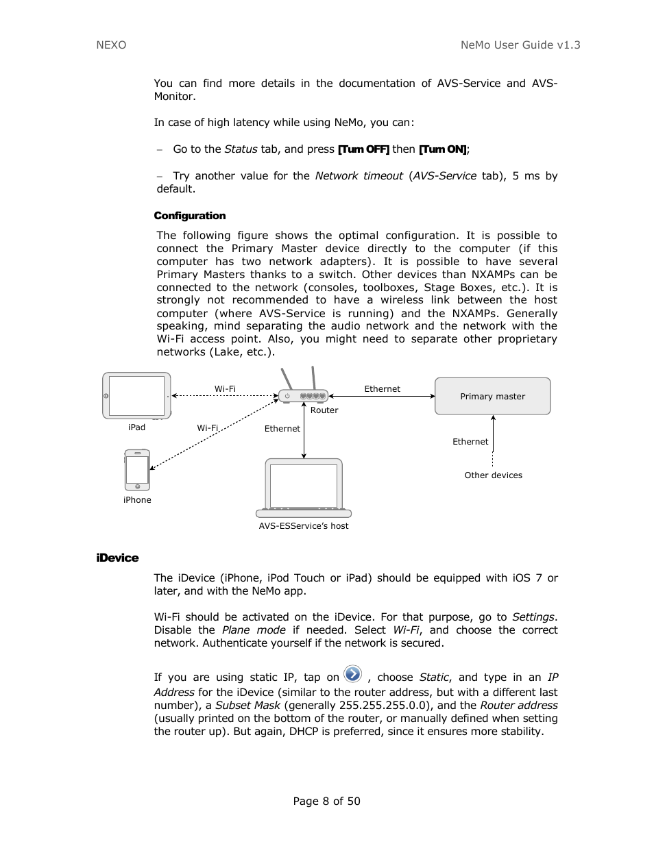 Configuration, Idevice | Nexo NEMO User Manual | Page 8 / 50
