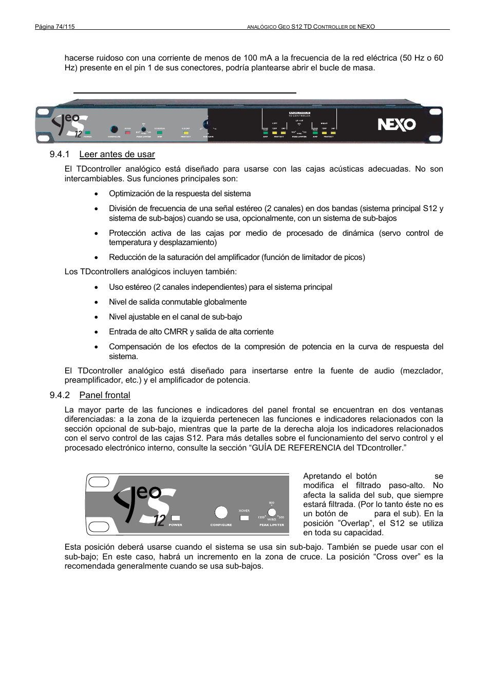 4 guía del usuario del tdcontroller analógico | Nexo GEO S12 User Manual | Page 74 / 115