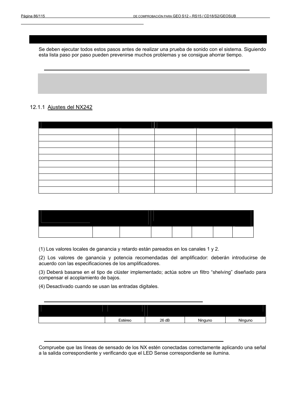 12 l, Rs15, Cd18/s2/geosub | 1 ajustes del nx242 asignación de salidas, Parámetros de salida | Nexo GEO S12 User Manual | Page 86 / 115