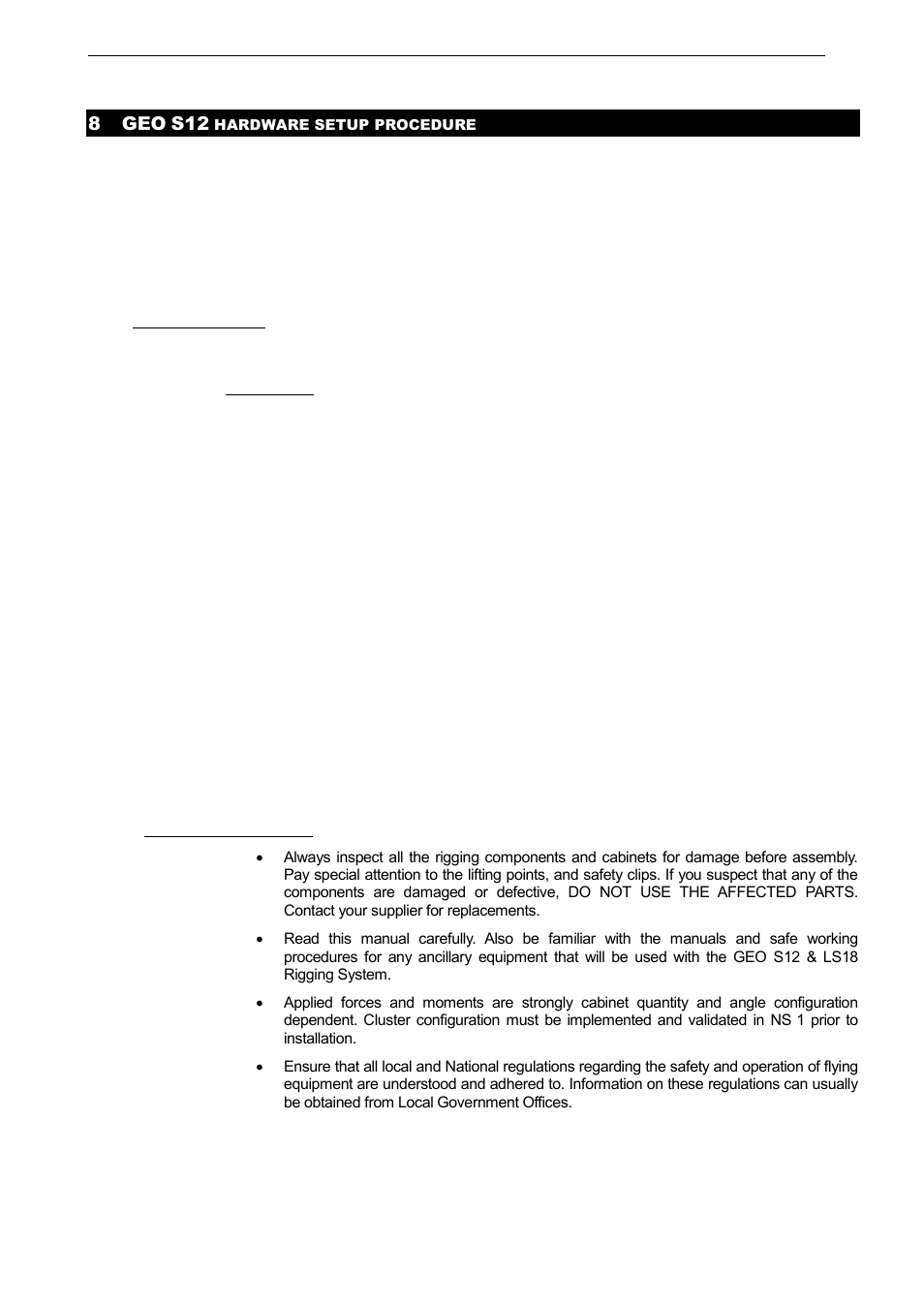 8 geo s12 hardware setup procedure, 1 safety first, 1 flown systems safety | 8 geo | Nexo LS18 User Manual | Page 27 / 103