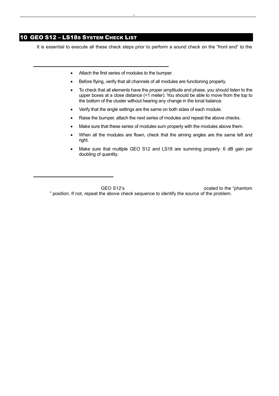 10 geo s12 – ls18s system check list, 1 are the speakers properly connected and angled, 2 final pre-sound check check | 10 geo, Ls18 | Nexo LS18 User Manual | Page 72 / 103