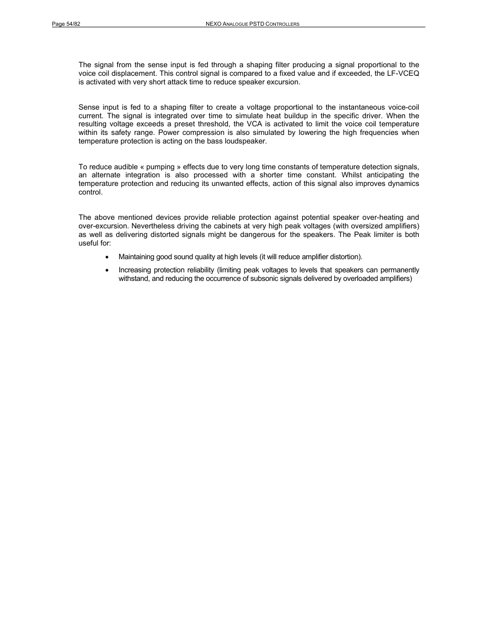 Displacement control, Temperature control, Dynamic control | Peak limiter | Nexo PS-R2 User Manual | Page 54 / 82