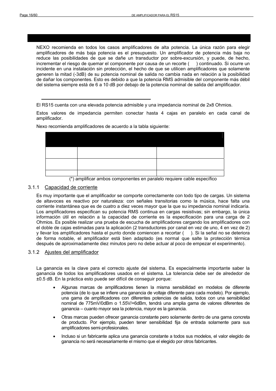 Rs15, 1 amplificación recomendada para el rs15 | Nexo RS User Manual | Page 16 / 60