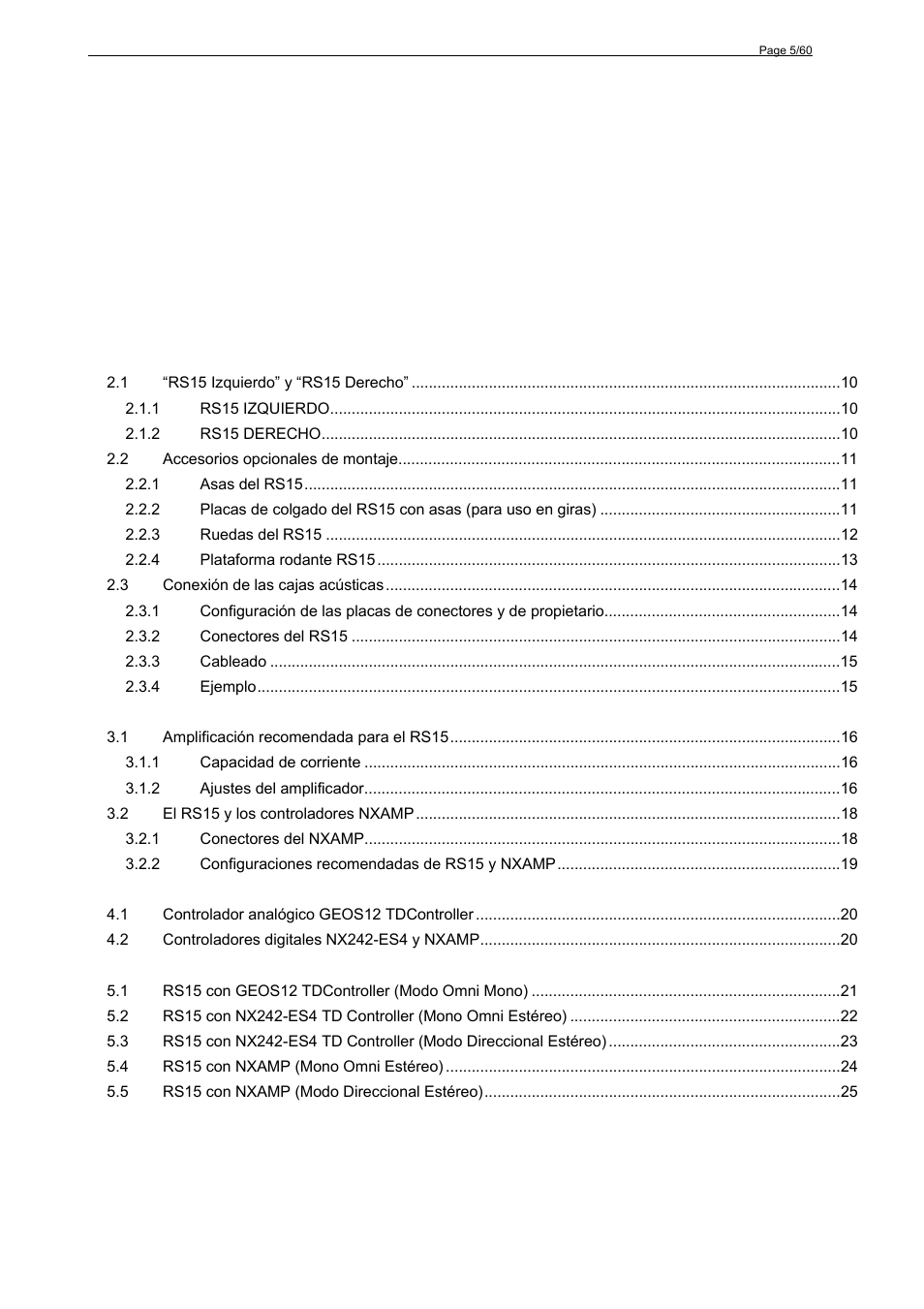 Índice | Nexo RS User Manual | Page 5 / 60