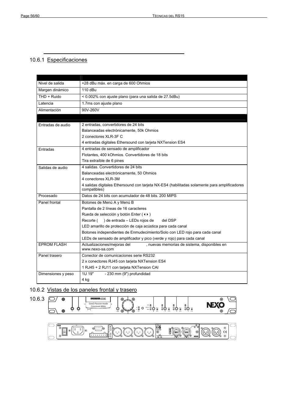 1 especificaciones | Nexo RS User Manual | Page 56 / 60