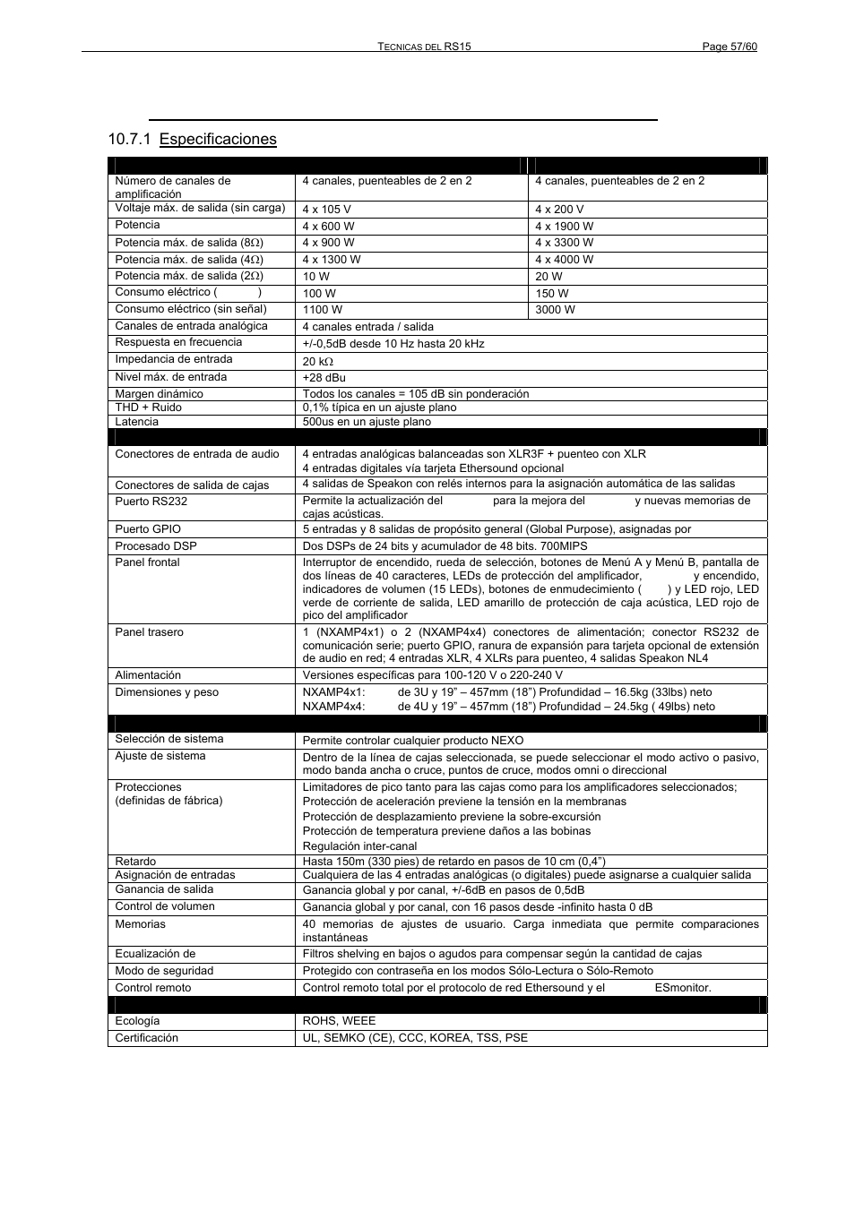 1 especificaciones | Nexo RS User Manual | Page 57 / 60