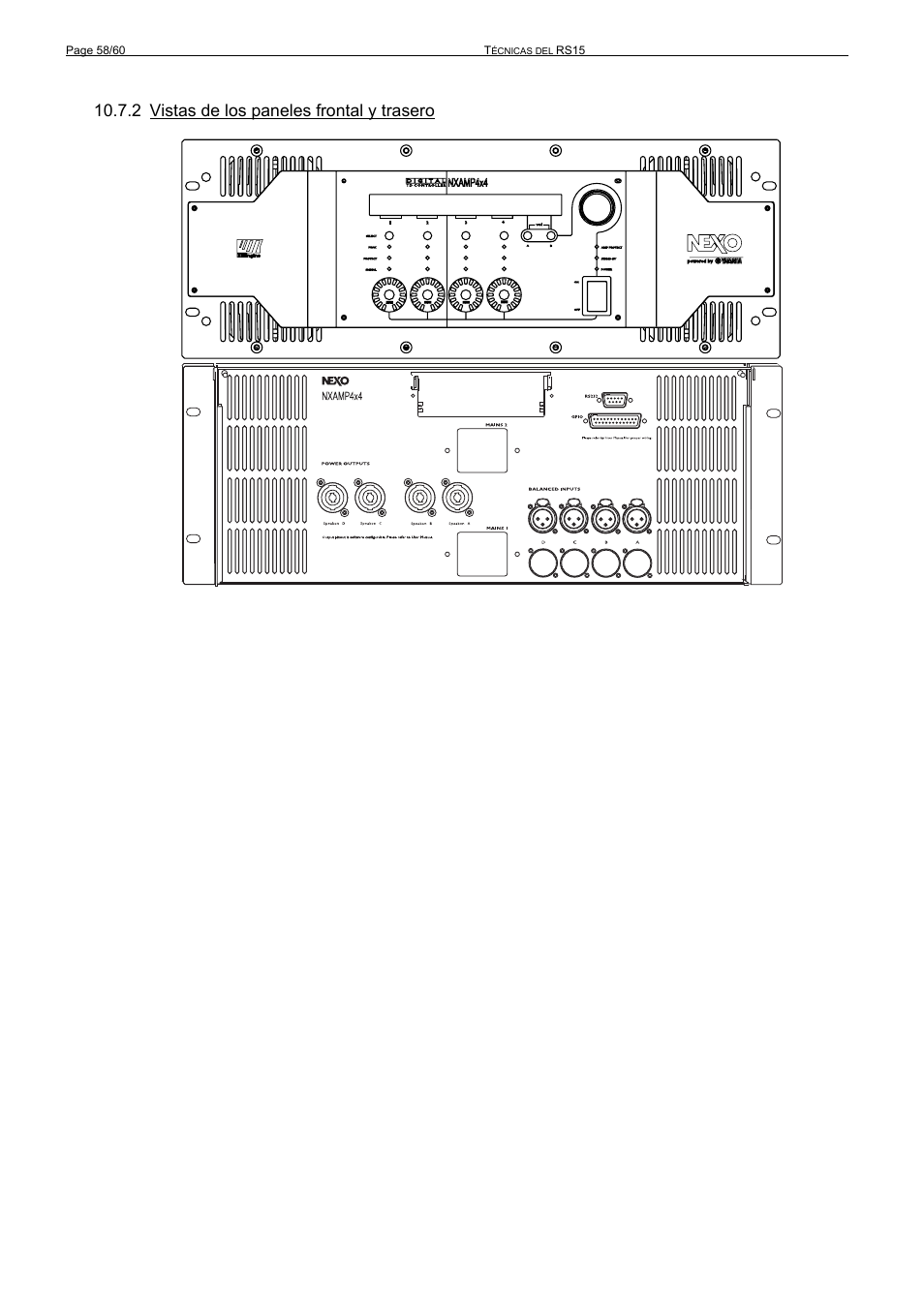 2 vistas de los paneles frontal y trasero | Nexo RS User Manual | Page 58 / 60
