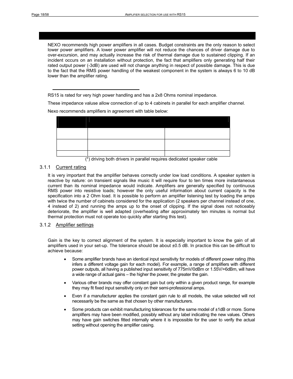 Rs15, 1 rs15 recommended amplification | Nexo RS User Manual | Page 18 / 58