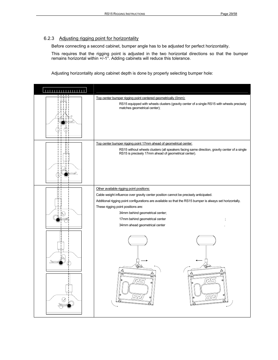 3 adjusting rigging point for horizontality, Adjusting 0° along the cabinet depth | Nexo RS User Manual | Page 29 / 58