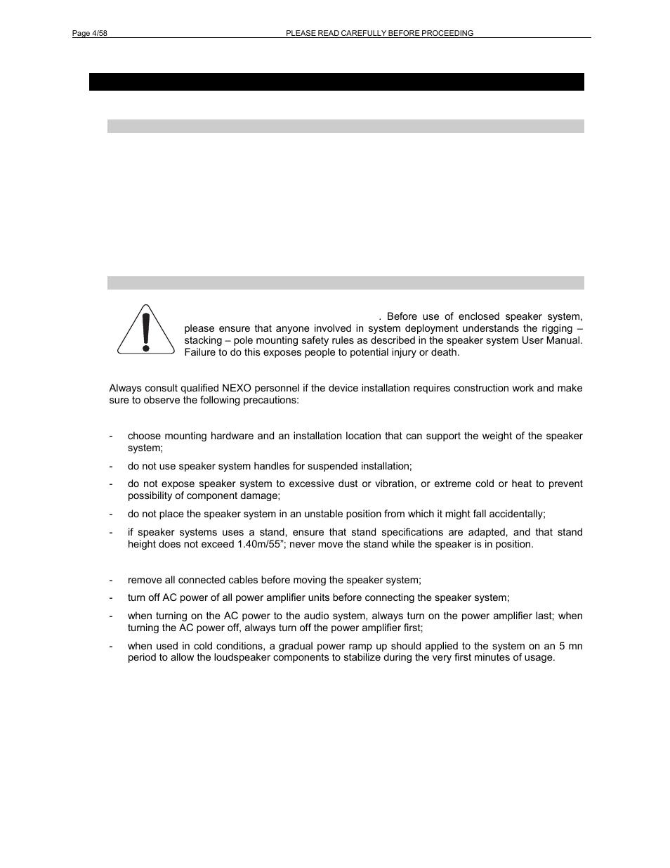 Please, Read, Carefully | Before, Proceeding | Nexo RS User Manual | Page 4 / 58