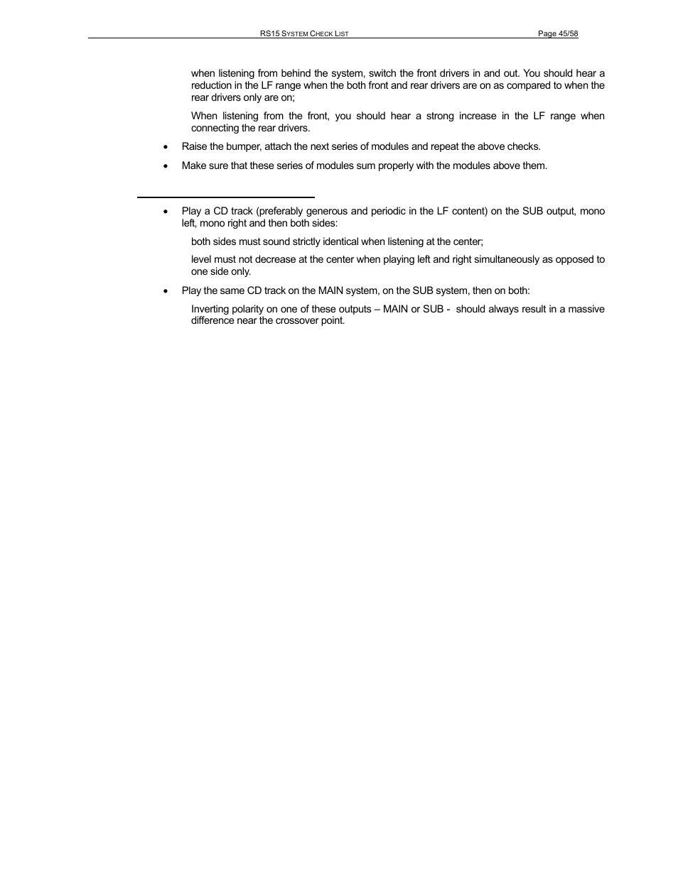 5 final pre-sound check check | Nexo RS User Manual | Page 45 / 58