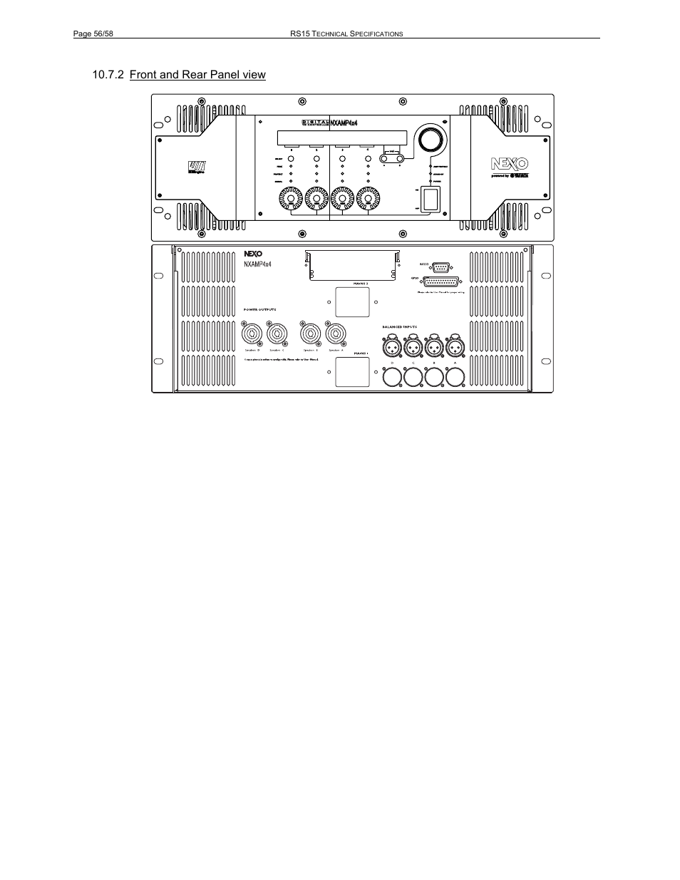 2 front and rear panel view | Nexo RS User Manual | Page 56 / 58