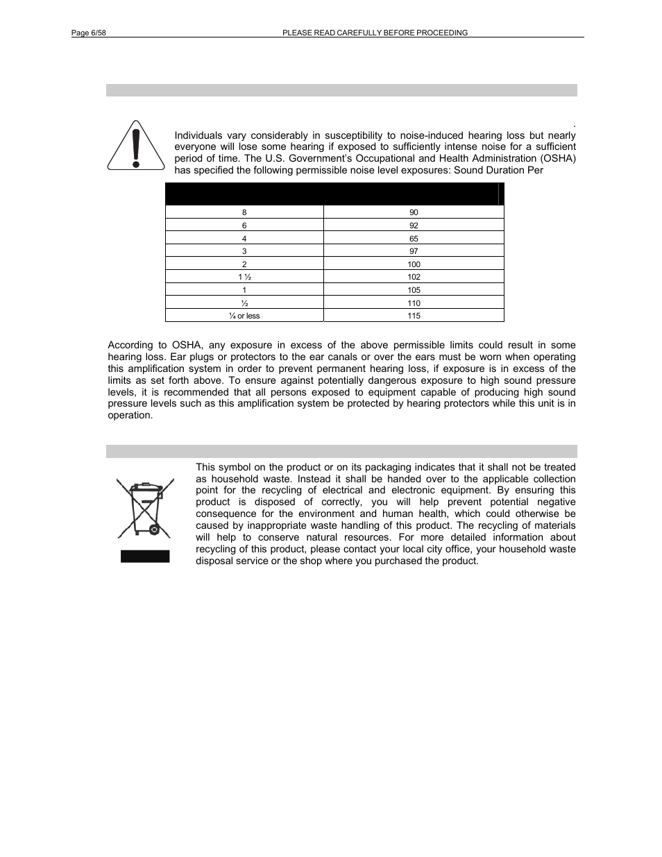 High sound pressure levels, Disposal of old electrical & electronic equipment | Nexo RS User Manual | Page 6 / 58