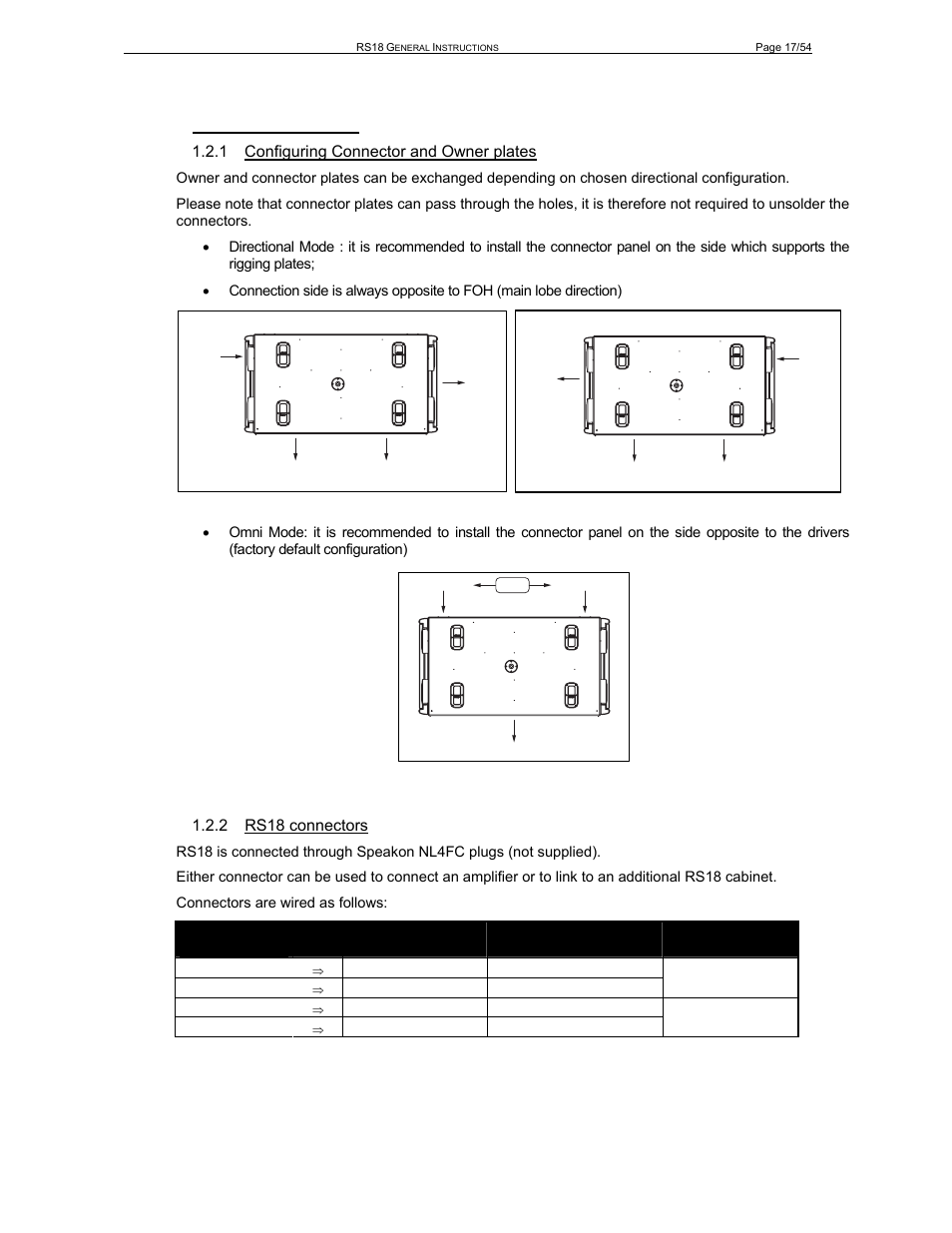 2 speaker connection, 1 configuring connector and owner plates, 2 rs18 connectors | Nexo RS User Manual | Page 17 / 54