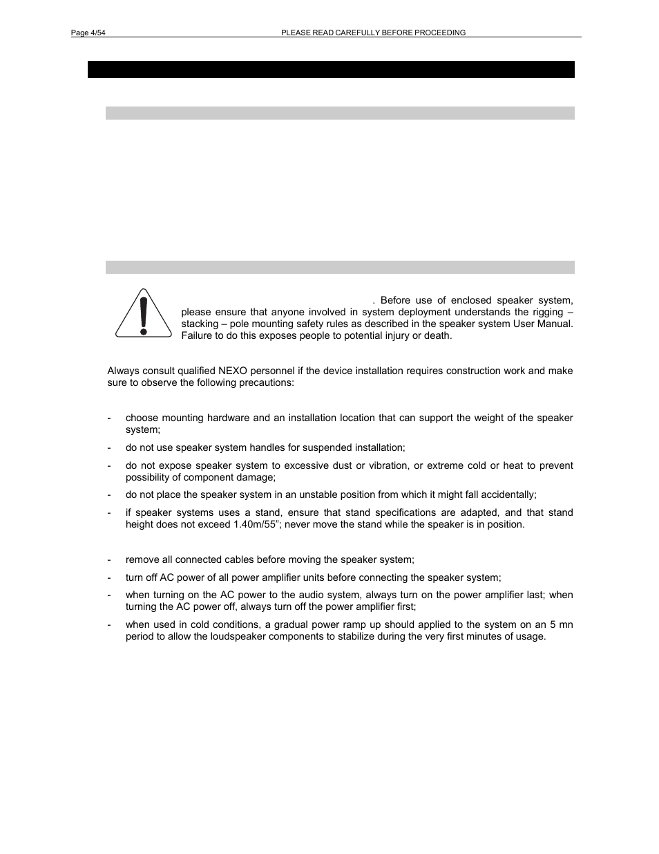 Please, Read, Carefully | Before, Proceeding | Nexo RS User Manual | Page 4 / 54