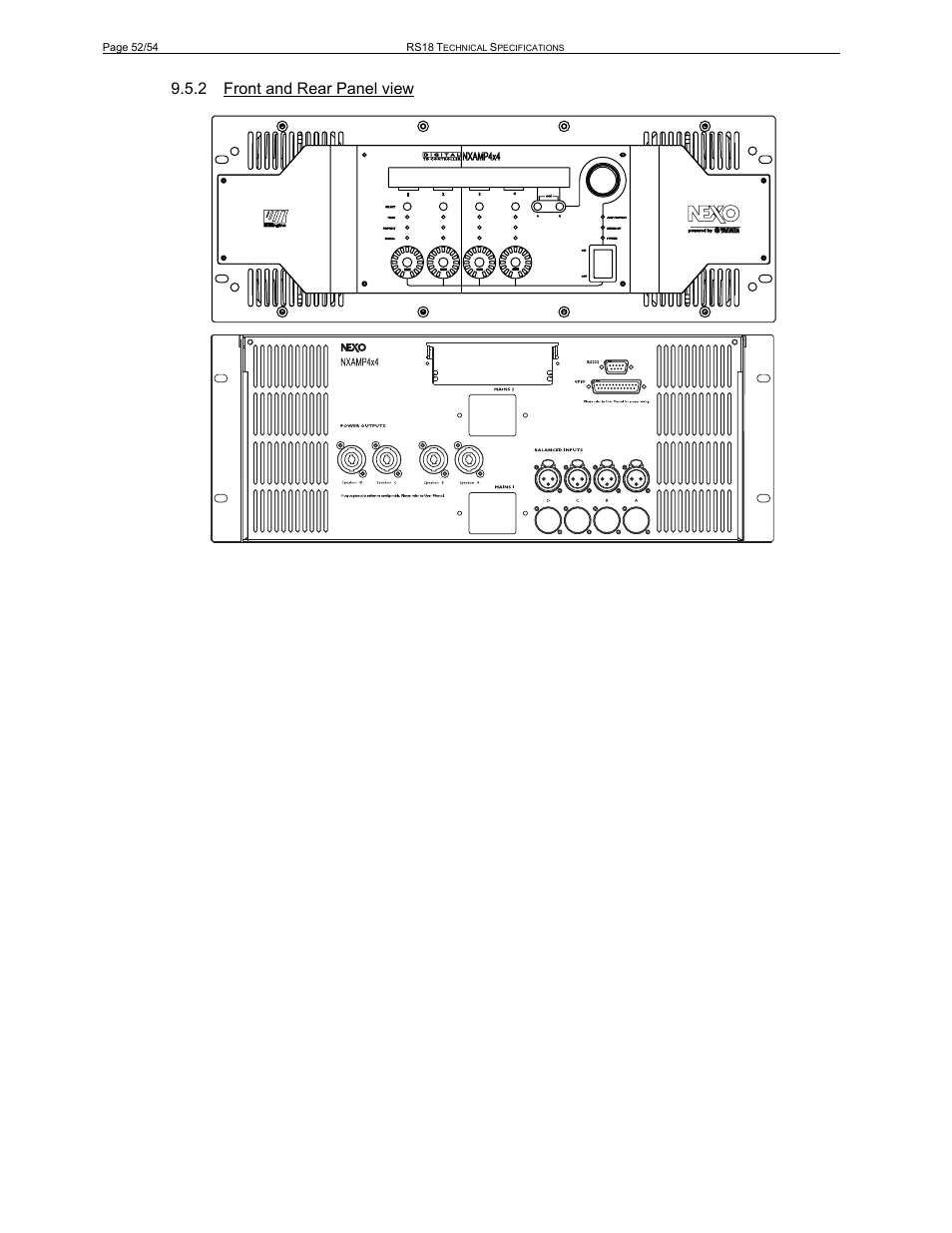 2 front and rear panel view | Nexo RS User Manual | Page 52 / 54