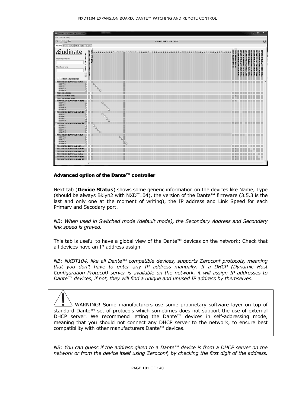 Advanced option of the dante™ controller, Dvanced option of the, Ante | Controller | Nexo NUAR User Manual | Page 101 / 140