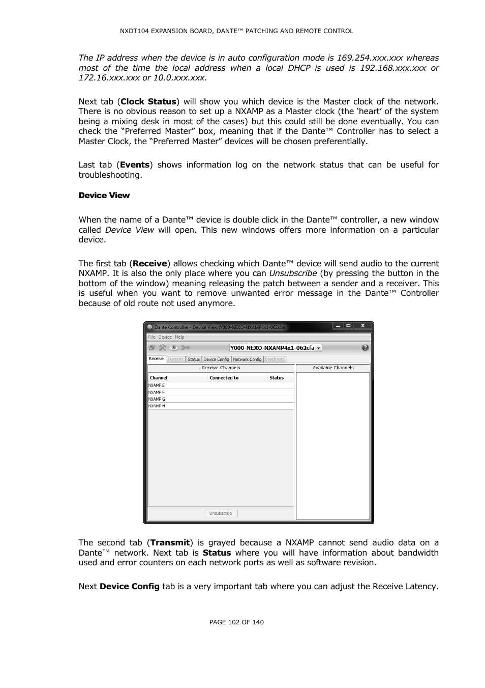 Device view, Evice | Nexo NUAR User Manual | Page 102 / 140