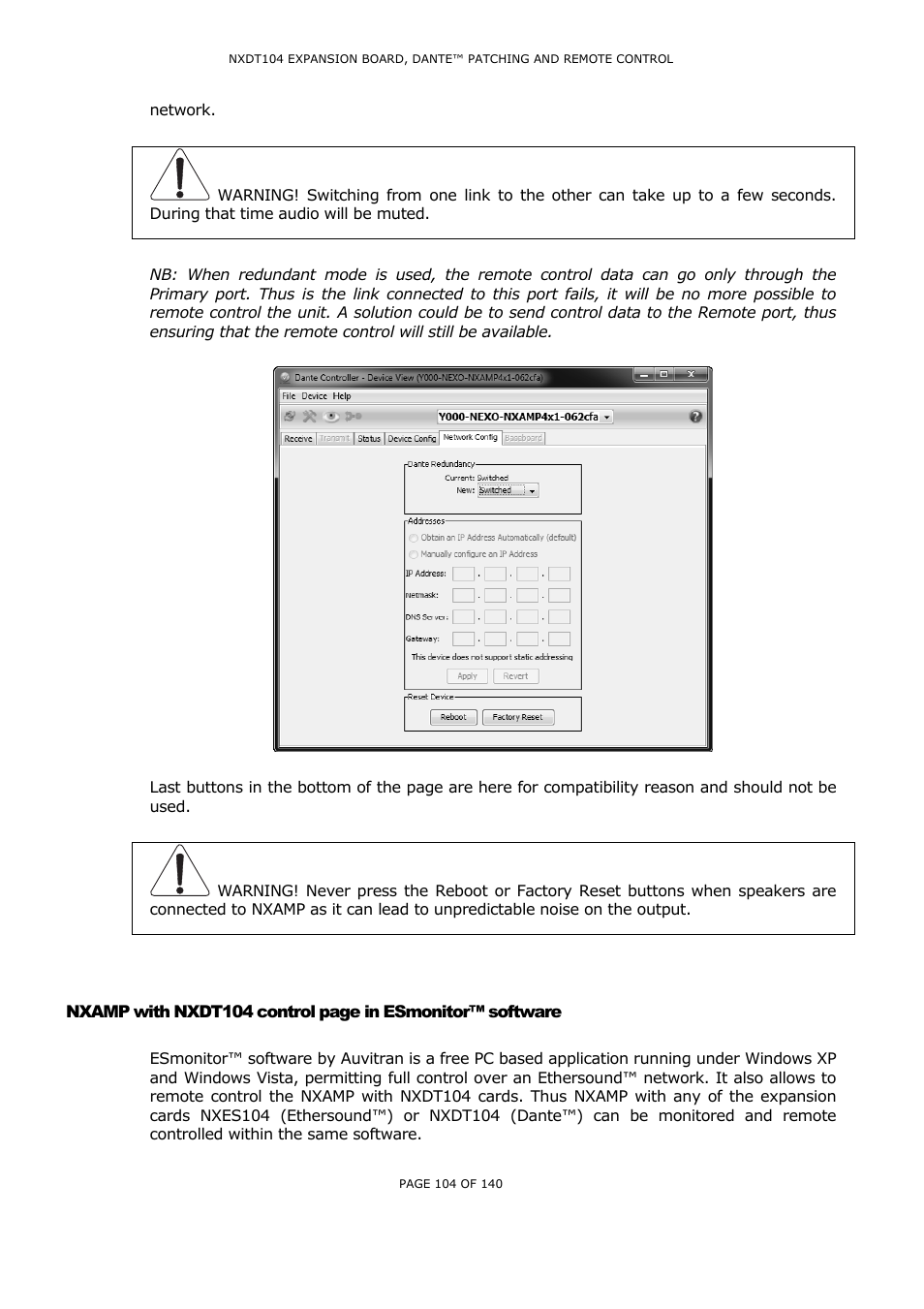 Nxamp, With, Nxdt104 | Monitor, Software | Nexo NUAR User Manual | Page 104 / 140