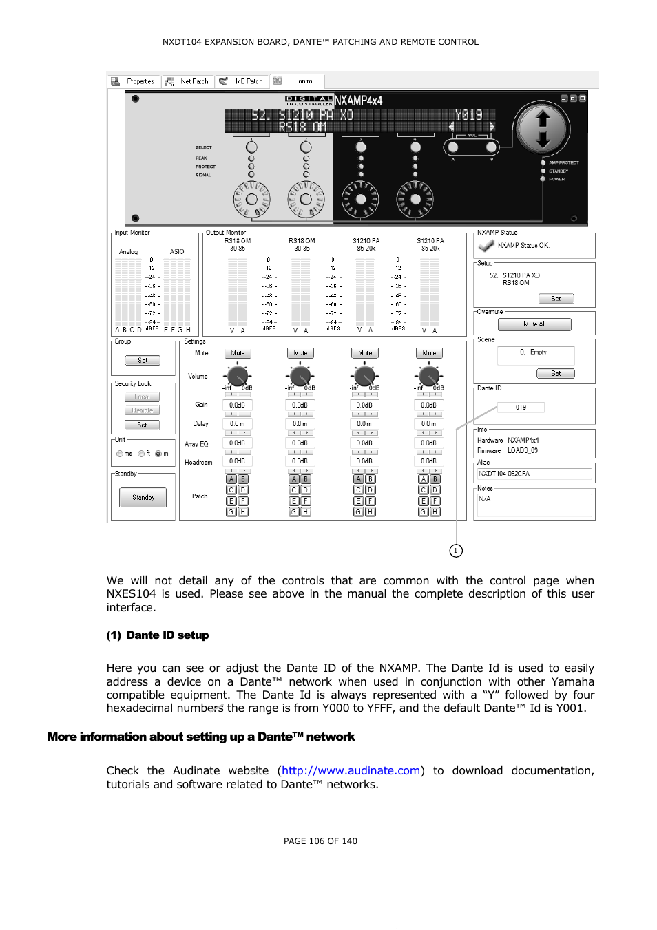 Dante id setup, More information about setting up a dante™ network, Ante | Setup, Ore information about setting up a, Network | Nexo NUAR User Manual | Page 106 / 140